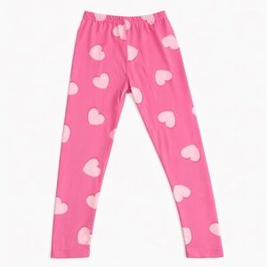 Girls Pink Heart Leggings Size 130 Valentine Print Stretch Pants